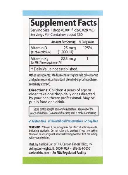 Kid's Super Daily D3 + K2 Carlson 10.16 ml