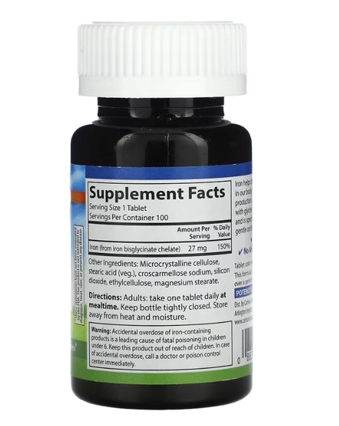 Chelated Iron 27 mg Carlson 100 tablets