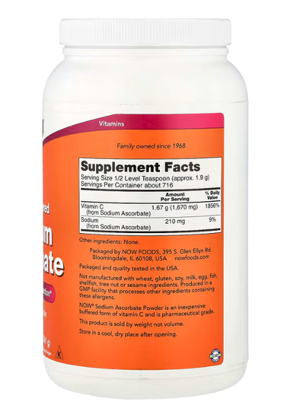 Pure Buffered Sodium Ascorbate Vitamin C Powder Now Foods 1361 г NOW-00762 фото
