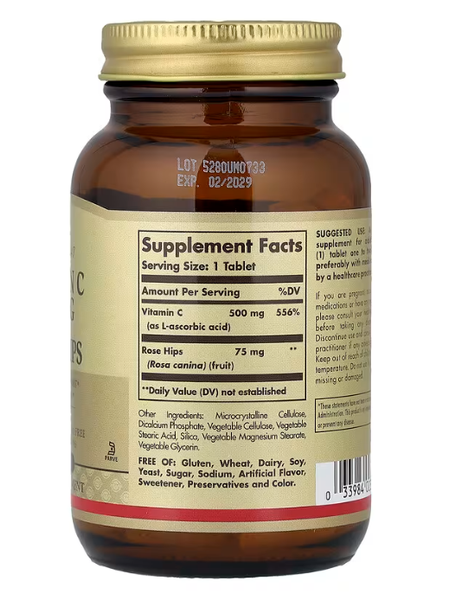 Vitamin C 500 mg With Rose Hips Solgar 100 tablets