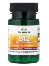 B12 Hydroxycobalamin Mixed Berry 1000 мкг Swanson 60 жувальних таблеток SWV-02869 фото