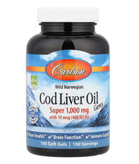 Wild Norwegian Cod Liver Oil Gems 1000 mg Carlson 100 soft gels