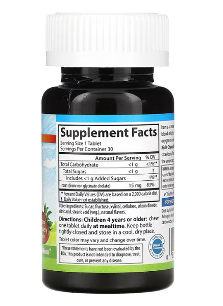 Kid's Chewable Iron Natural Strawberry 15 mg Carlson 30 tablets