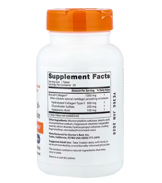 Hyaluronic Acid + Chondroitin Sulfate with BioCell Collagen Doctor's Best 60 таблеток DRB-00265 фото