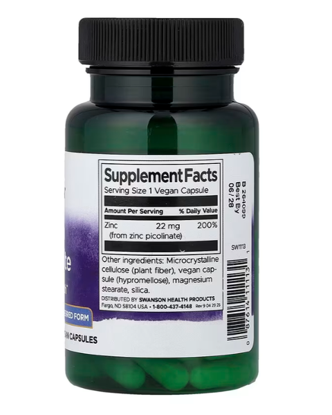 Zinc Picolinate 22 mg Swanson 60 vegan capsules