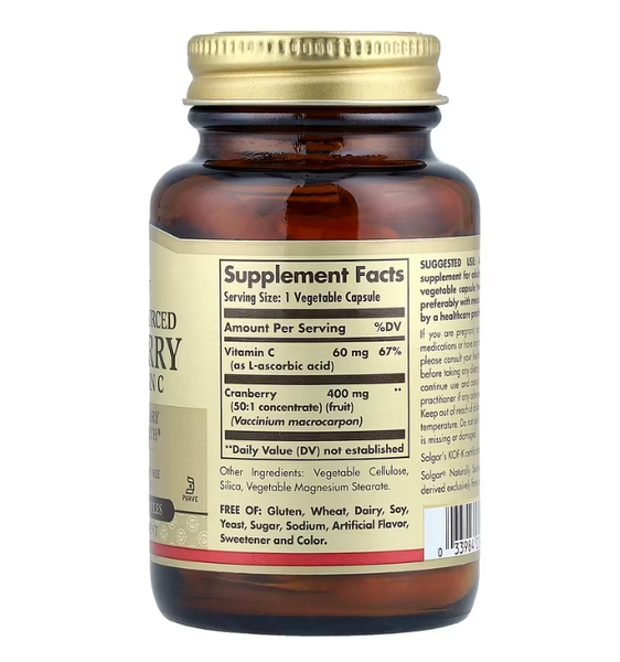 Naturally Sourced Cranberry with Vitamin C Solgar 60 vegetable capsules
