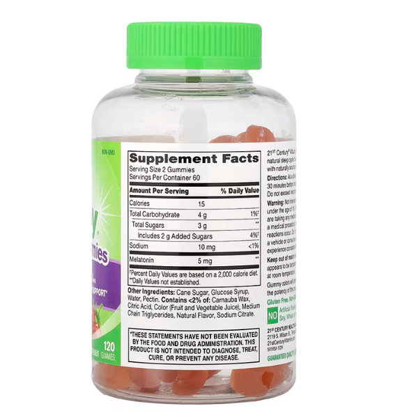 VitaJoy Melatonin Gummies Strawberry 21st Century 120 жувальних цукерок CEN-27770 фото