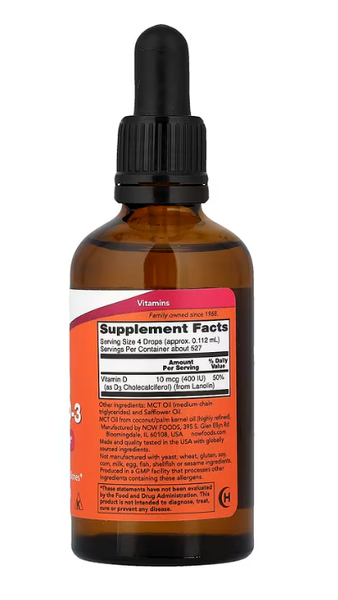 Liquid Vitamin D-3 400 IU Now Foods 59 мл