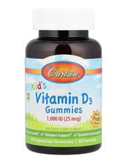 Kid's Vitamin D3 Gummies Natural Fruit 25 mcg (1000 IU) Carlson 60 vegetarian gummies