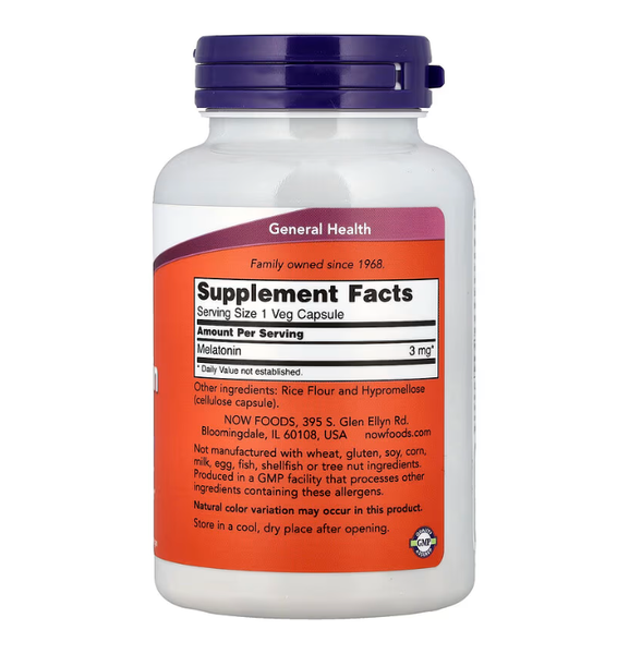 Melatonin 3 mg Now Foods 180 veg capsules