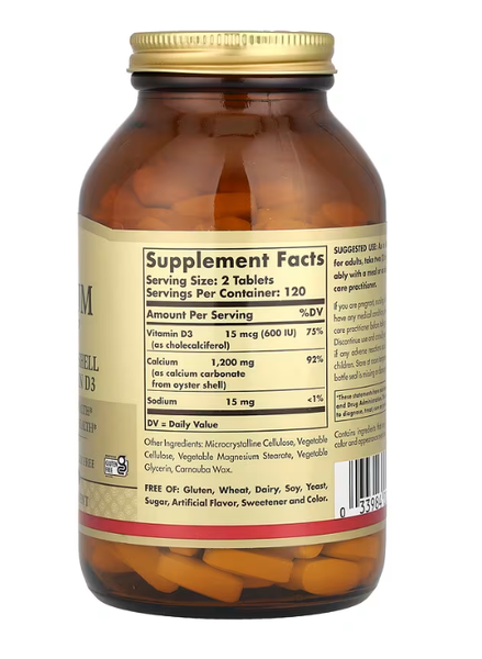 Calcium "600" from Oyster Shell with Vitamin D3 Solgar 240 tablets