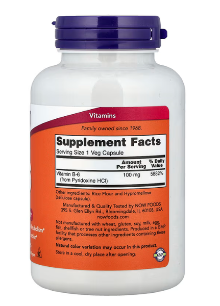 B-6 100 mg Now Foods 250 veg capsules