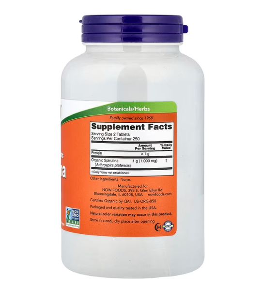 Certified Organic Spirulina 500 мг Now Foods 500 таблеток NOW-02700 фото