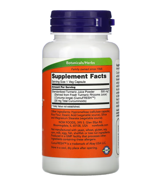 CurcuFresh Curcumin Now Foods 60 veg capsules