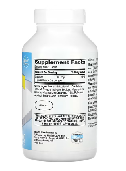 Calcium Supplement 600 21st Century 400 tablets