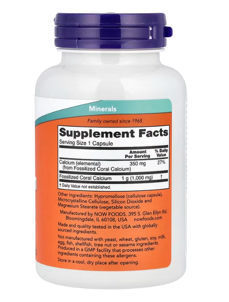 Coral Calcium 1000 mg Now Foods 100 capsules