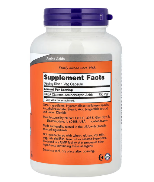 GABA 750 mg Now Foods 200 veg capsules