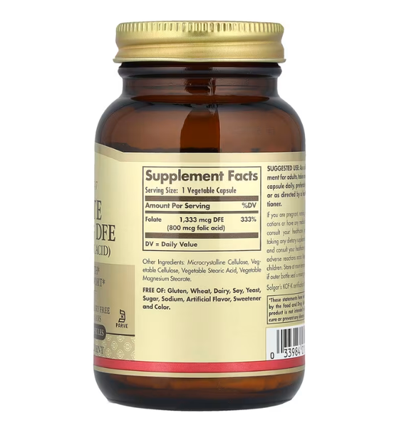 Folate 1333 mcg DFE Solgar 250 vegetable capsules