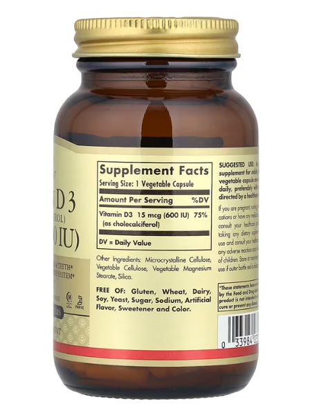 Vitamin D3 Cholecalciferol 15 mcg (600 IU) Solgar 120 vegetable capsules