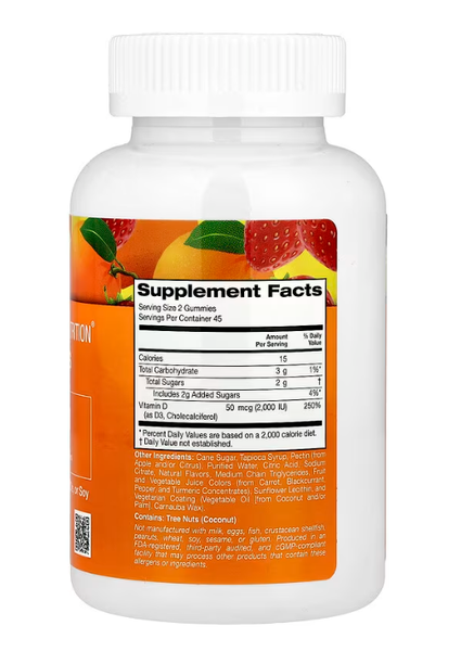 Vitamin D3 Gummies Lemon Orange and Strawberry California Gold Nutrition 90 gummies