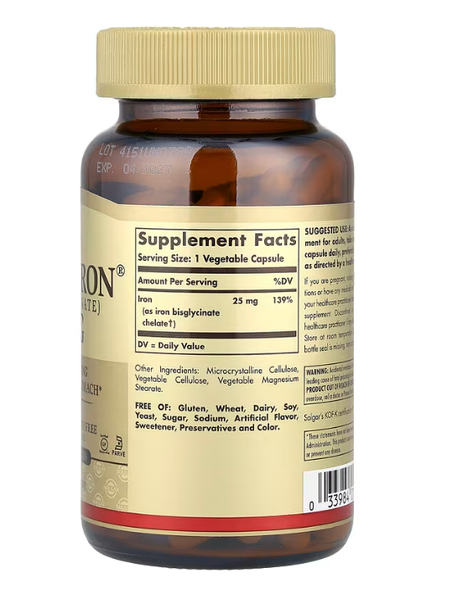 Gentle Iron 25 mg Solgar 180 vegetable capsules