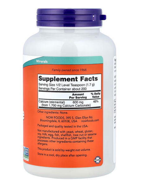 Calcium Carbonate Pure Powder Now Foods 340 g