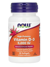 Vitamin D-3 High Potency 5000 IU Now Foods 30 softgels