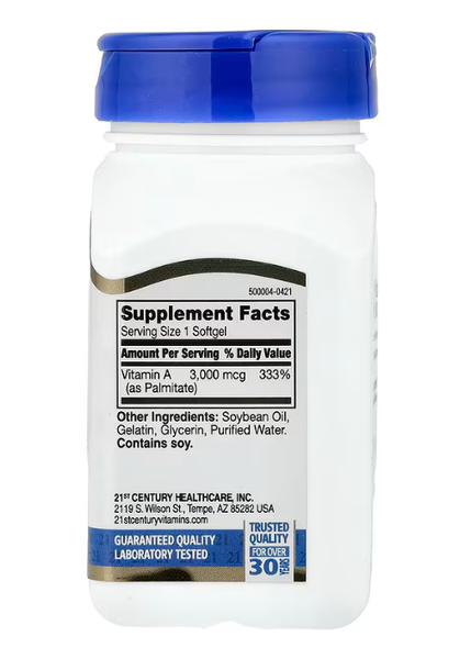 Vitamin A 3000 mcg (10000 IU) 21st Century 110 softgels