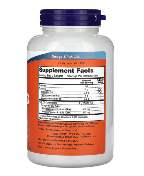 Omega-3 Fish Oil 1000 mg Now Foods 200 softgels