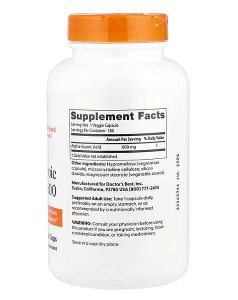 Alpha-Lipoic Acid 600 mg Doctor's Best 180 veggie caps