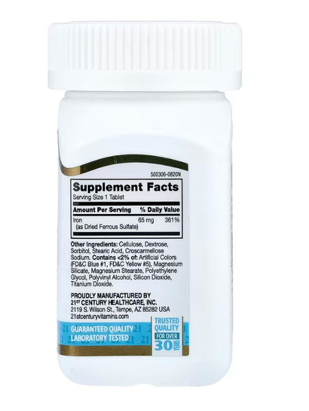 High-Potency Iron 65 mg 21st Century 120 tablets