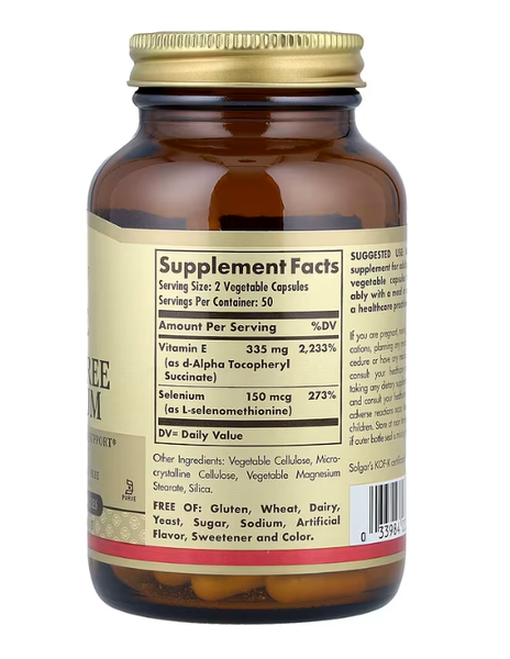 Vitamin Dry E with Yeast Free Selenium Solgar 100 vegetable capsules