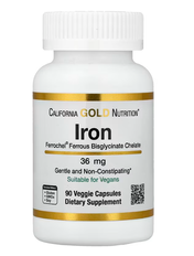 Ferrochel Iron Bisglycinate 36 mg California Gold Nutrition 90 veggie capsules