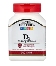 Vitamin D3 25 mcg (1000 IU) 21st Century 300 tablets