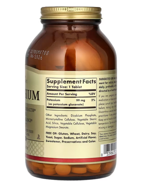 Potassium 99 mg Solgar 250 tablets
