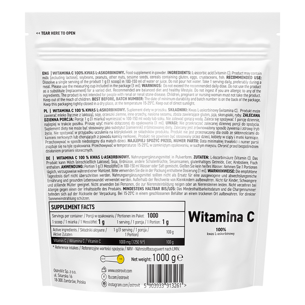 Vitamin C OstroVit 1 кг OSV-00557 фото