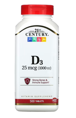 Vitamin D3 25 mcg (1000 IU) 21st Century 500 tablets