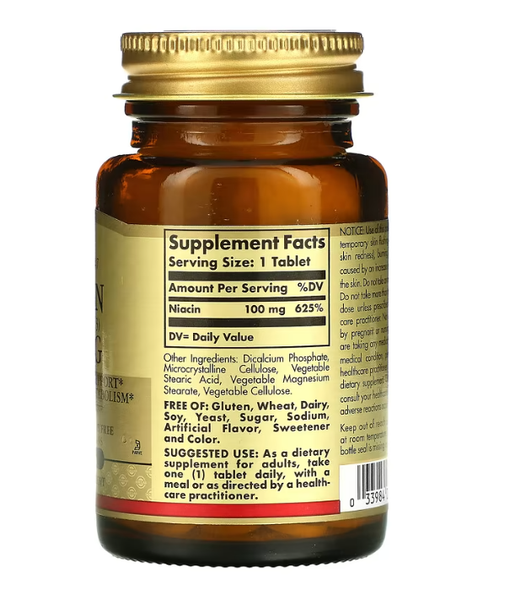Niacin (Vitamin B3) 100 mg Solgar 100 tablets