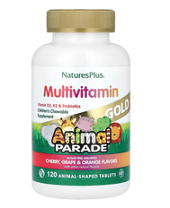 Children's Chewable Multivitamin Animal Parade Gold Cherry Grape & Orange NaturesPlus 120 animal-shaped tablets