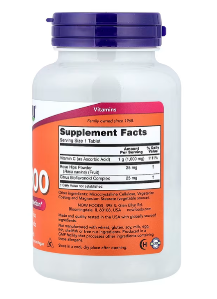 Vitamin C-1000 With Rose Hips and Bioflavonoids Now Foods 100 tablets